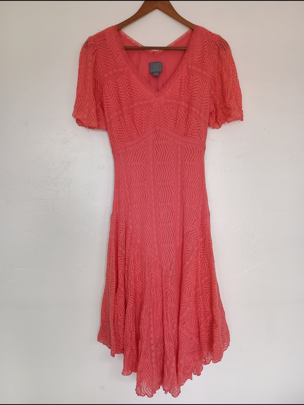 Vintage Rabbit Rabbit Rabbit Coral Lace V-Neck Women's Dress